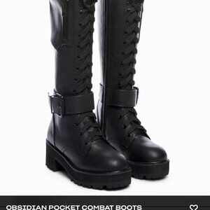 Current Mood Obsidian pocket combat boots Knee High Lace Up Black Size 7 NEW
